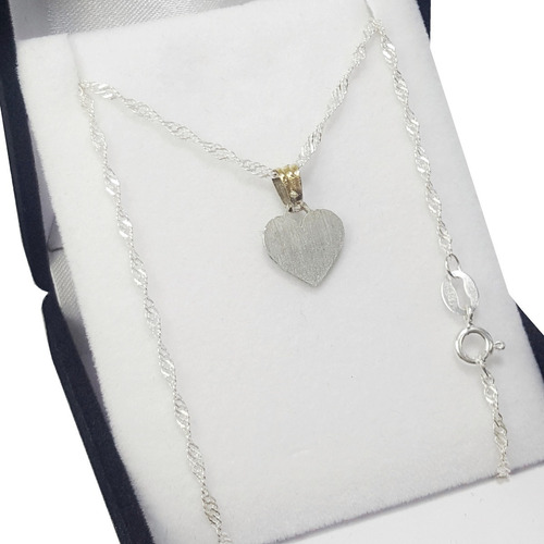 Conjunto Plata Y Oro Cadena + Dije Medalla Corazón Grabado