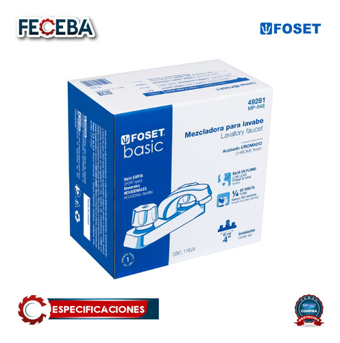 Mezcladora Lavabo Cuello Corto Maneral Estándar Foset 49281