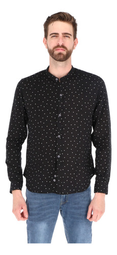 Camisa Para Hombre Manga Larga Cuello Mao Estrellas Casual  