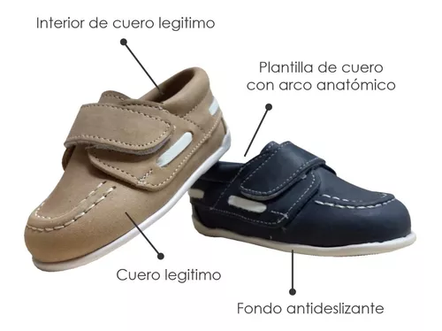 Zapato Bebe Niño 100% Cuero Con Abrojo Azul/marrón