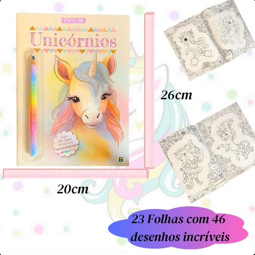Kit Livro Unicórnio + Lápis Arco Íris + Cx 12 Lápis De Cor Pastel Presente Dia Das Crianças Livro Para Colorir Com + De 40 Desenhos Incríveis Brinquedo Infantil