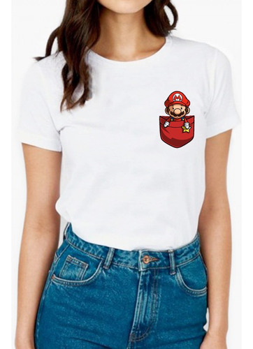  Polera Con Estampado Mario Bross - Videojuego- Bolsillo