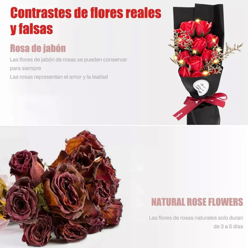 Rosas Artificiales 11 Flores Caja De Regalo Tarjetas Luz Led Rojo