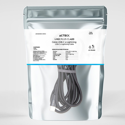 Cable Acteck Linx Plus Cl420 Usb C A Lightning 1m Ac-934862