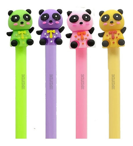 Plumas De Gel Kawaii Oso Panda 12 Piezas Papeleria