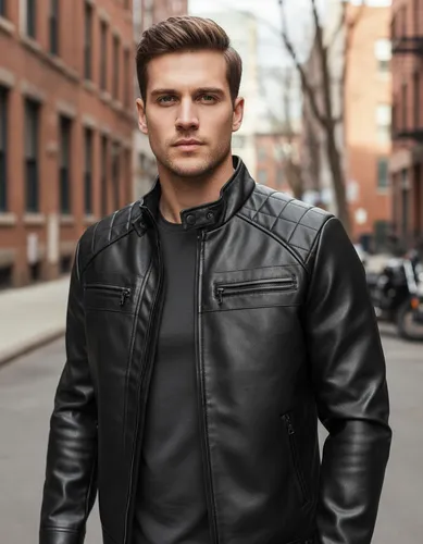 Jaqueta De Couro Masculina Slim Forrada