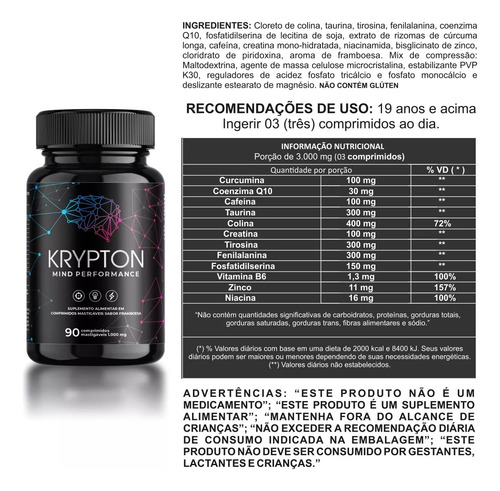 Nootrópico Krypton Mind Performance 90 Comp Com Creatina