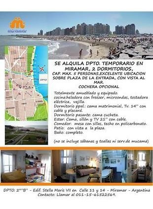 Imagen 1 de 13 de Depto. 2 Dormitorios En Miramar Con Vista Al Mar.