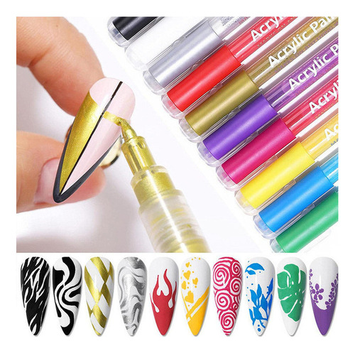 . Dibujo De Uñas A Lápiz Pintado En 3d, 10 Piezas De