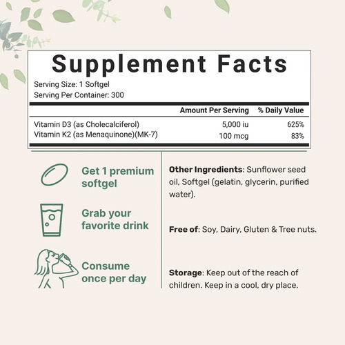 Microingredients - Vitamina D3 + K2 300 Cápsulas Blandas