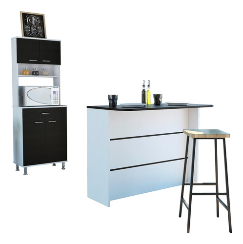 Mueble Microondas + Barra Cocina - Blanco Combo Kitchen 19 