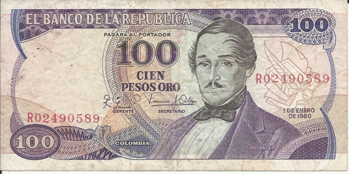 Colombia  Reposición 100 Pesos Oro 1 Enero 1980