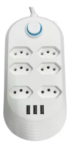 Extensão Régua Elétrica 2 Metros 10a Bivolt 6 Tomadas 3 Usb Branco