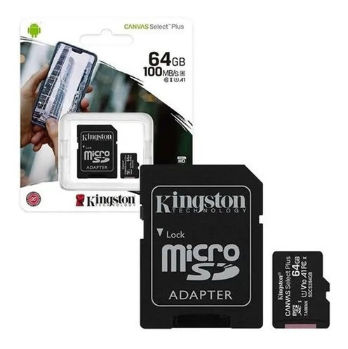 Memoria Microsd Kingston 64gb 100/mbs Class10 + Adaptador Cn
