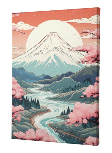 Cuadro Canvas Moderno Montaña Serena: Paisaje Sakura 60 X 50