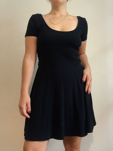 Vestido Negro De Algodon Forever 21 T.m Manga Corta Usad