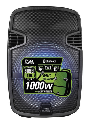 Parlante Pro Bass Street 15 portátil con bluetooth negro