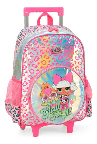 Mochila De Rodinhas Lol Surprise Prata E Pink - Luxcel