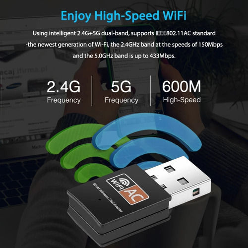 Imagen 2 de 6 de Antena Wifi Doble Banda 600 Mbps 2.4g 5g Adaptador Usb 5 Ghz