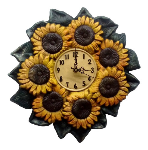 Reloj Rosca De Girasoles Para Pared Cerámica  33 Cm Diámetro