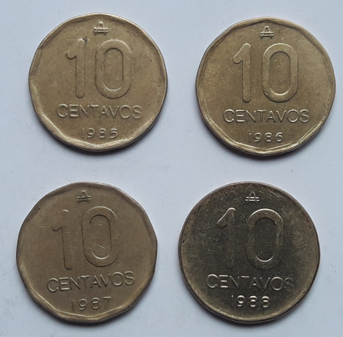 * Lote Completo De 4 Monedas De 10 Centavos De Austral. 