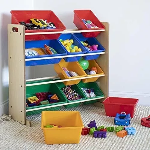 Organizador de juguetes para niños con cajas de almacenamiento Tot Tutors,  Espresso, Plástico, Natural/Primario