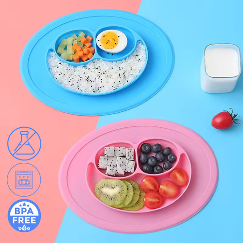 Papu Baby Plato Con Divisiones Carita De Silicón Y Cubiertos Color Rosa