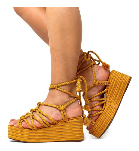Sandália Flatform Feminina Corda Trançada De Amarrar Damannu | Mercado Livre