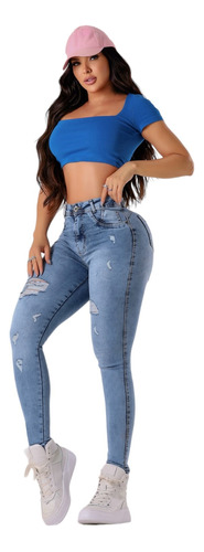 Calça Jeans Feminina Cintura Alta Modeladora Empina Bumbum