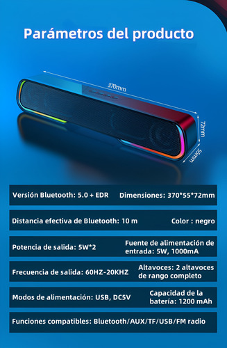 Barra De Sonido Soundbar Bluetooth Gamer Con Luces Rgb