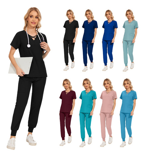 Filipinas Médicas Pijama Quirúrgica Scrub Jogger Uniforme Negro Xxl