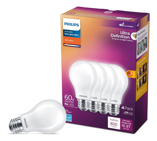 Bombilla Led Philips A19 De 9 W, Color Blanco Suave, 2700 K