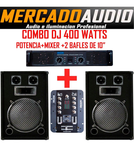 Imagen 1 de 4 de Combo Dj Potencia+ Mixer Mdj206+2 Bafles 10 Pulgadas