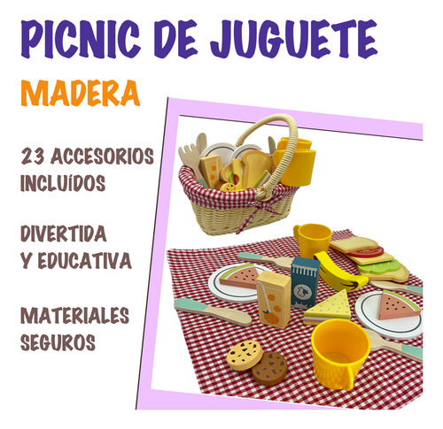 2 Juguetes Didácticos Picnic Y Cocina De Madera Para Niñas Multicolor