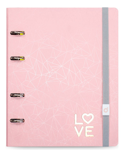 Caderno Argolado Romântico Love Rosa Dourado + Refil