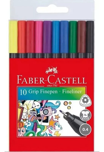 Marcador Fibra Trazo Fino 10 Colores  Faber-castell C/grip 