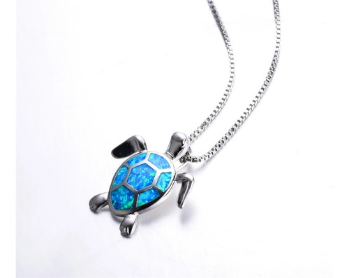 E Collar Tortuga Ópalo Fuego Azul Plata Juvenil Joya Moda