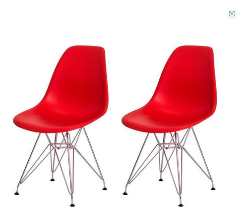 Cadeira Eiffel Eames Vermelha Base Cromada 53x46x80 Cm