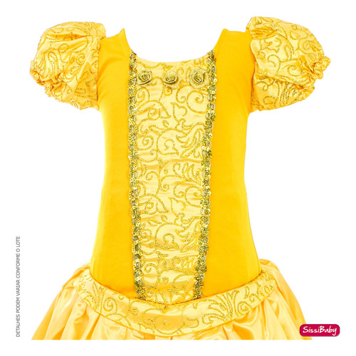 Fantasia Infantil Bela A Fera Princesa Dourada Luxo Com