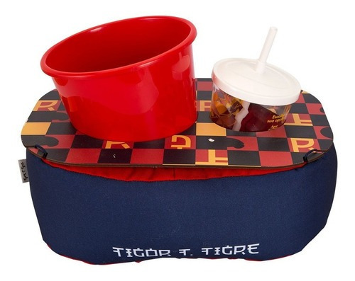 Almofada Porta Pipoca Tigor Tigre Fun Uatt + Balde E 2 Copos Cor Azul-escuro