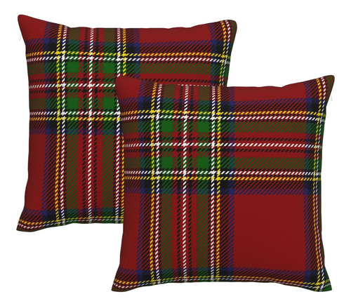 2 Funda Almohada Decorativa Cuadro Escoces 18 X 18 