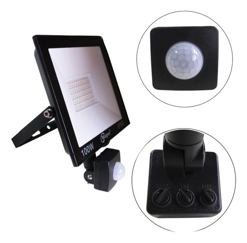 2 Pack Reflector Led 100w Con Sensor Movimiento Exterior Mg Carcasa Negra Luz Luz Fría 6500k