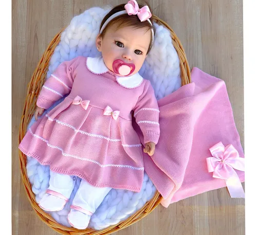 Saída De Maternidade Em Tricô Rosa Bebê - Rosa - 0 A 3 Meses