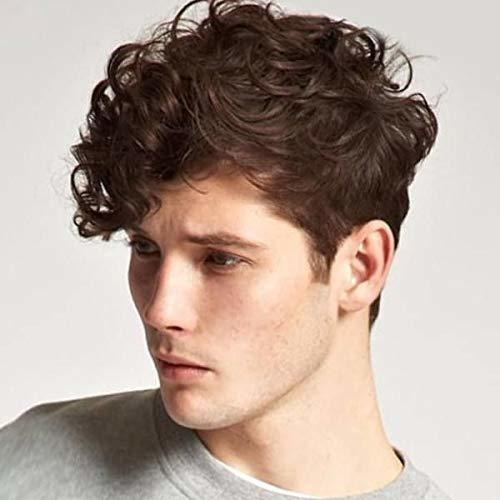 Peluca - Kaneles Mens Brown Wig Short Curly Fluffy Synthetic