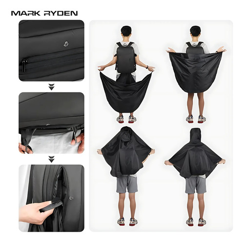 Mochila Mala Viagem Expansível 26-39l Notebook 17,3 Com Capa De Chuva Modelo Aviator Pro Rain Mark Ryden - Cor Preto