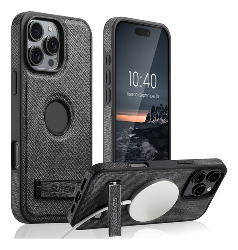 Capa De Couro Com Textura Jeans Para iPhone 15/16