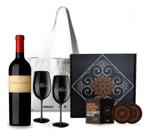 Box Regalo Angelica Cabernet Copas Negras Grabadas