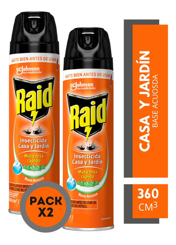 Raid Casa Y Jardín Base Acuosa -multi Insecto 360 Cc Pack X2