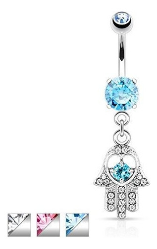 Aros - Dynamique 14g Hamsa Con Anillo De Ombligo Colgante P