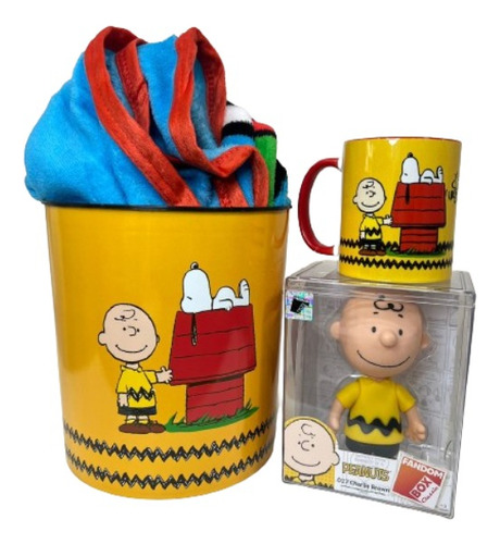 Kit Presente Snoopy Balde + Manta + Caneca + Boneco Charlie